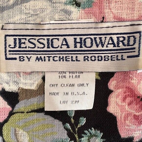 Jessica Howard 80s Dark Floral Secretary Boho Prairie Retro Mini Dress Sz M - Picture 3 of 11